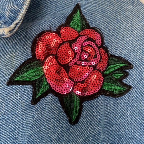 Forever 21 Sadie and Sage jean jacket medium denim floral sequins girlhoodcore - Picture 3 of 11